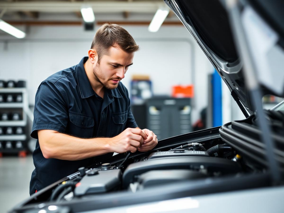 Technician inspecting Mazda engine components