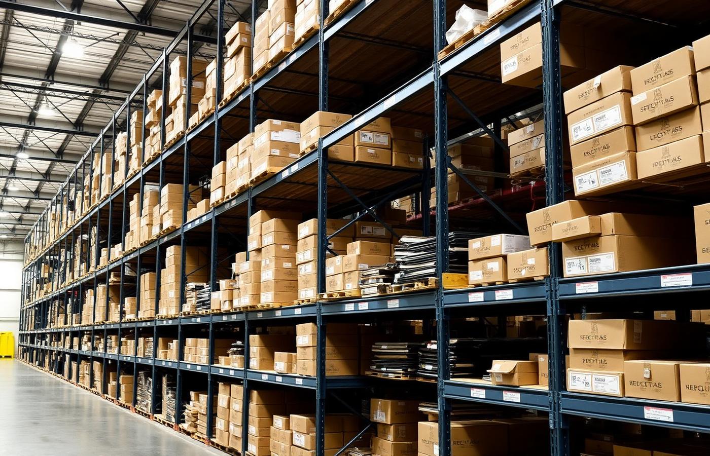 Warehouse shelves neatly stocked with Mazda spare parts